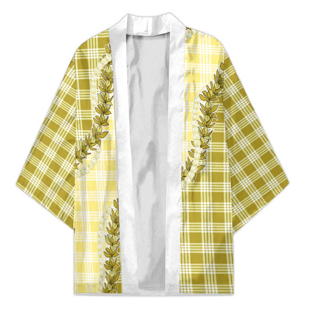 Yellow Hawaii Palaka Kimono Hawaiian Pikake Lei