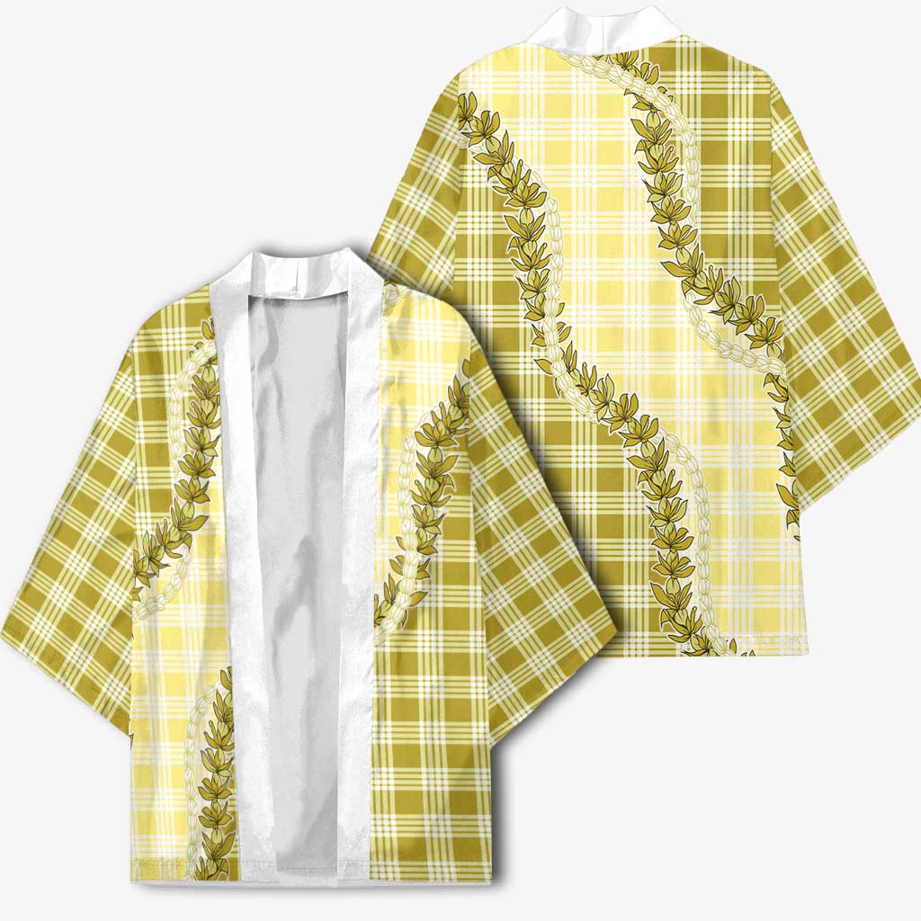 Yellow Hawaii Palaka Kimono Hawaiian Pikake Lei