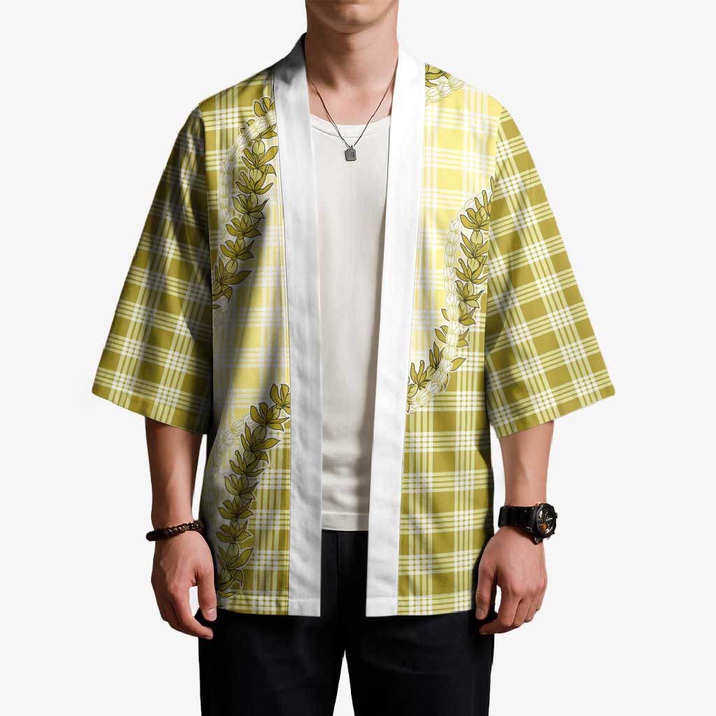 Yellow Hawaii Palaka Kimono Hawaiian Pikake Lei