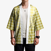 Yellow Hawaii Palaka Kimono Hawaiian Pikake Lei
