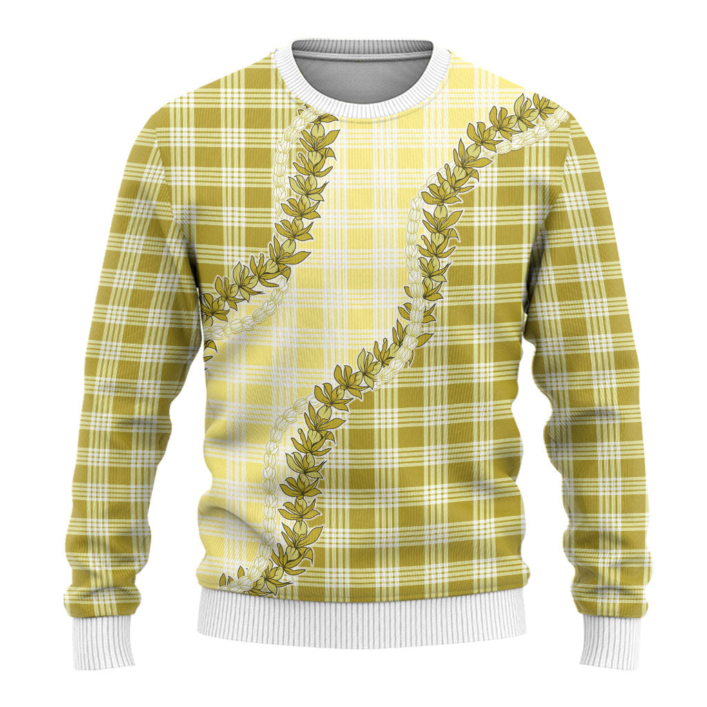Yellow Hawaii Palaka Ugly Christmas Sweater Hawaiian Pikake Lei LT05 - Polynesian Pride