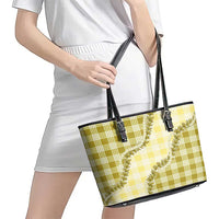 Yellow Hawaii Palaka Leather Tote Bag Hawaiian Pikake Lei