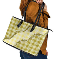 Yellow Hawaii Palaka Leather Tote Bag Hawaiian Pikake Lei