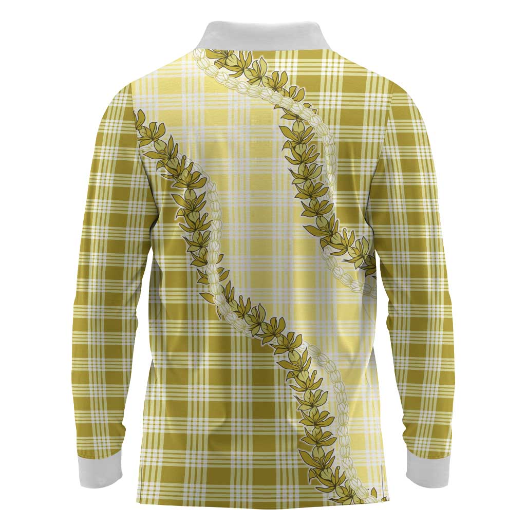 Yellow Hawaii Palaka Long Sleeve Polo Shirt Hawaiian Pikake Lei