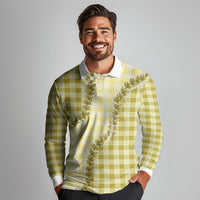 Yellow Hawaii Palaka Long Sleeve Polo Shirt Hawaiian Pikake Lei