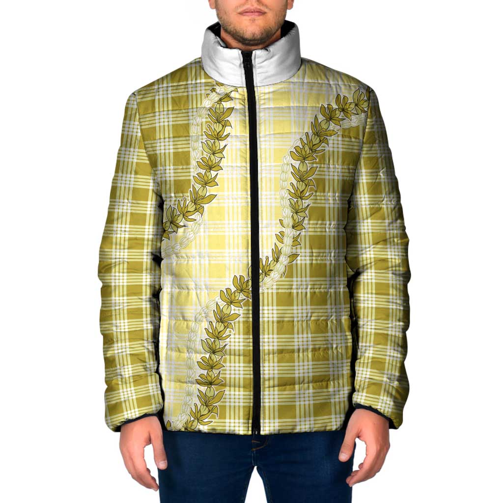 Yellow Hawaii Palaka Padded Jacket Hawaiian Pikake Lei
