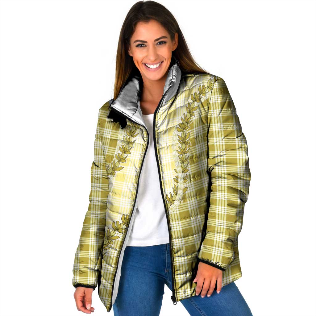 Yellow Hawaii Palaka Padded Jacket Hawaiian Pikake Lei