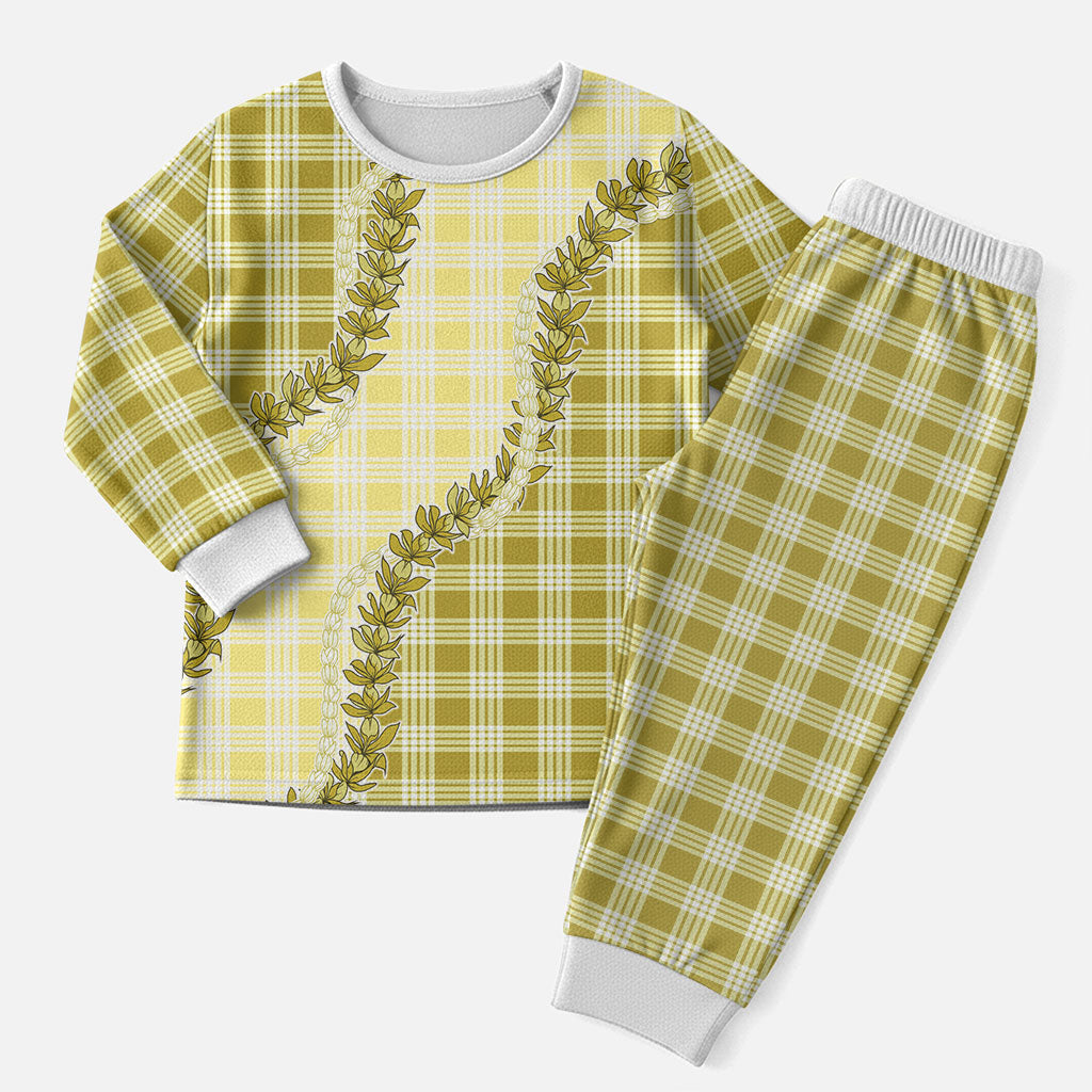 Yellow Hawaii Palaka Christmas Pajama Set Hawaiian Pikake Lei LT05 Men Yellow - Polynesian Pride