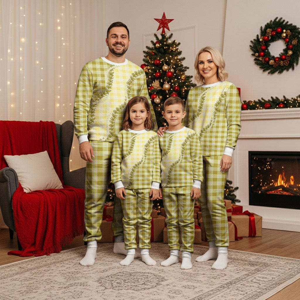 Yellow Hawaii Palaka Christmas Pajama Set Hawaiian Pikake Lei LT05 - Polynesian Pride