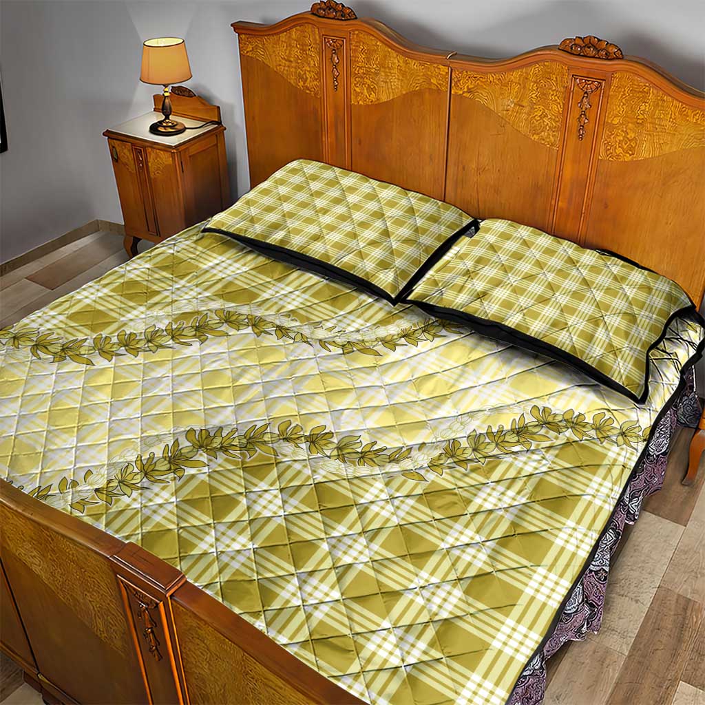 Yellow Hawaii Palaka Quilt Bed Set Hawaiian Pikake Lei