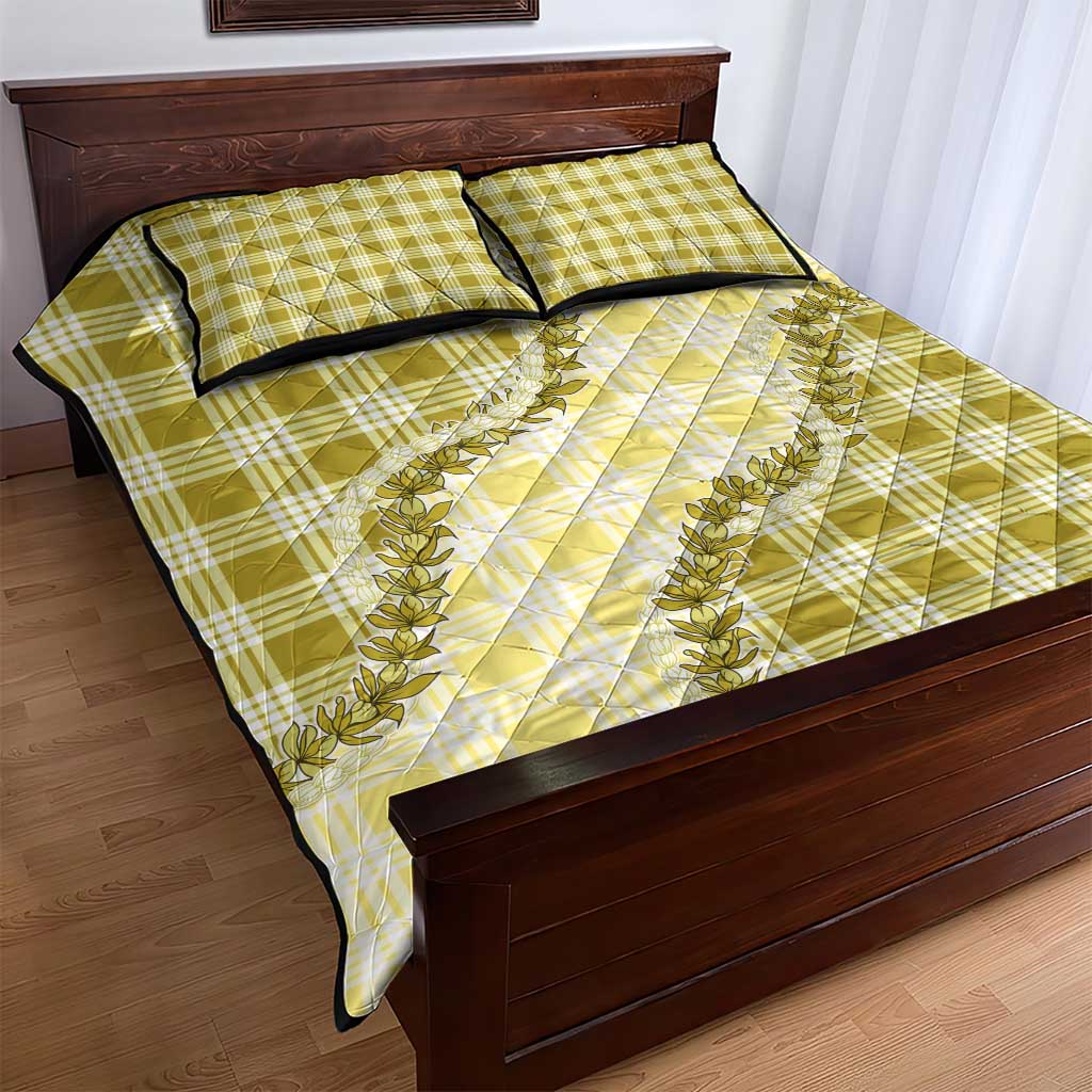 Yellow Hawaii Palaka Quilt Bed Set Hawaiian Pikake Lei