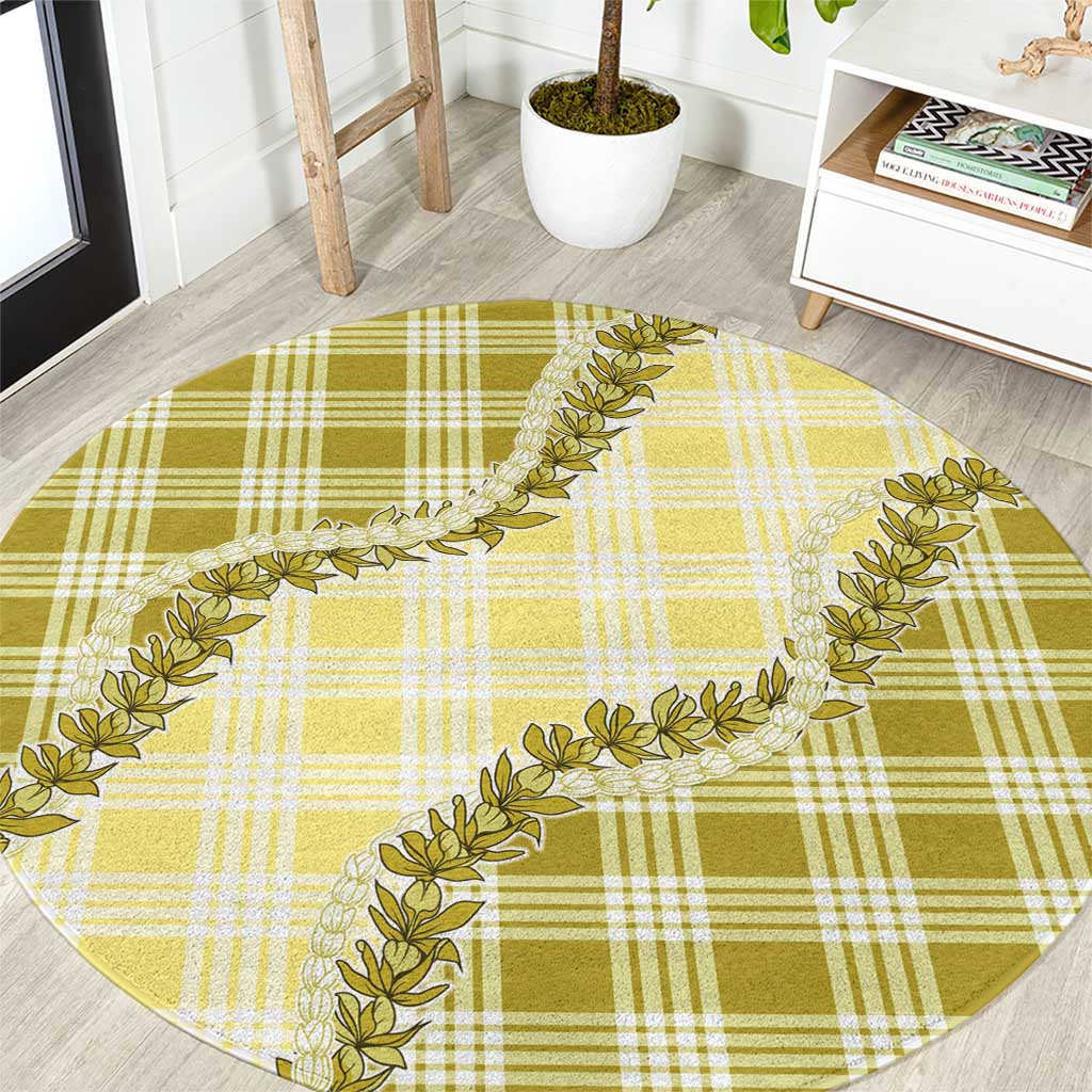 Yellow Hawaii Palaka Round Carpet Hawaiian Pikake Lei