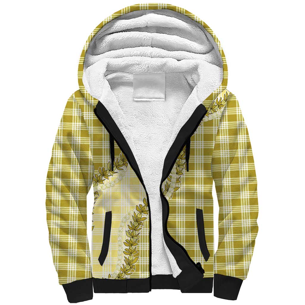 Yellow Hawaii Palaka Sherpa Hoodie Hawaiian Pikake Lei