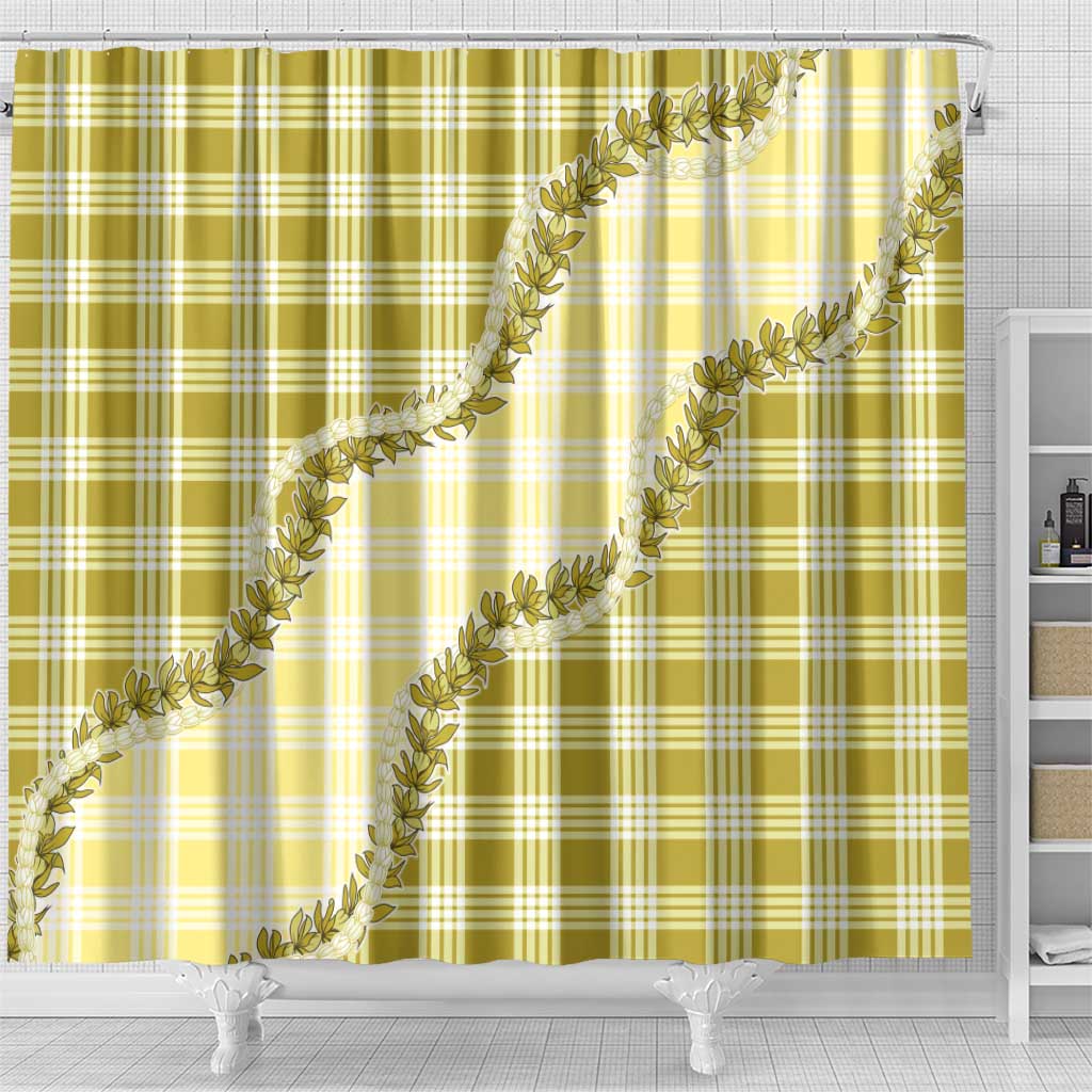 Yellow Hawaii Palaka Shower Curtain Hawaiian Pikake Lei
