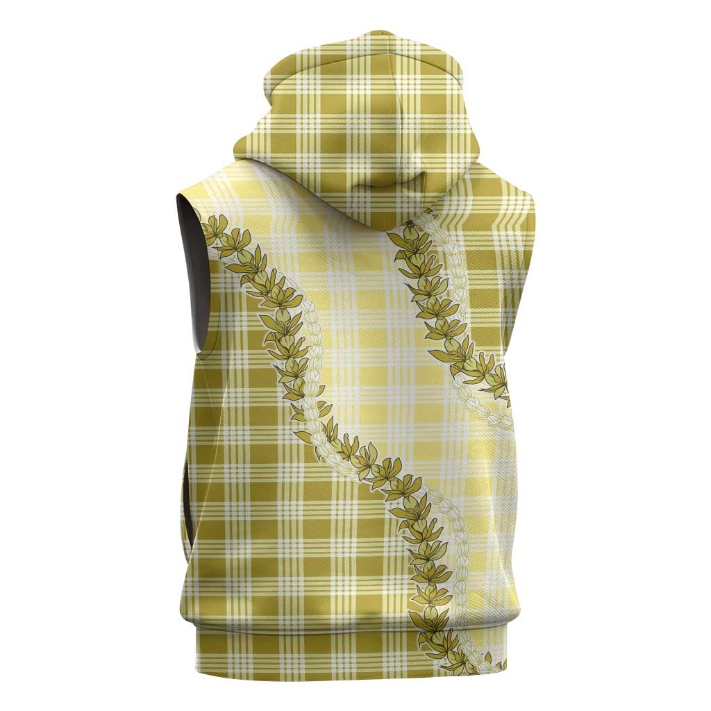 Yellow Hawaii Palaka Sleeveless Hoodie Hawaiian Pikake Lei