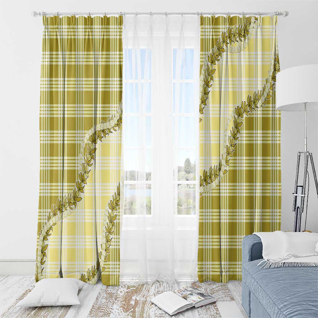Yellow Hawaii Palaka Window Curtain Hawaiian Pikake Lei
