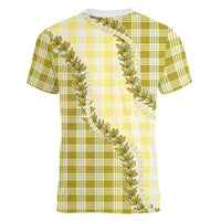 Yellow Hawaii Palaka Women V-Neck T-Shirt Hawaiian Pikake Lei
