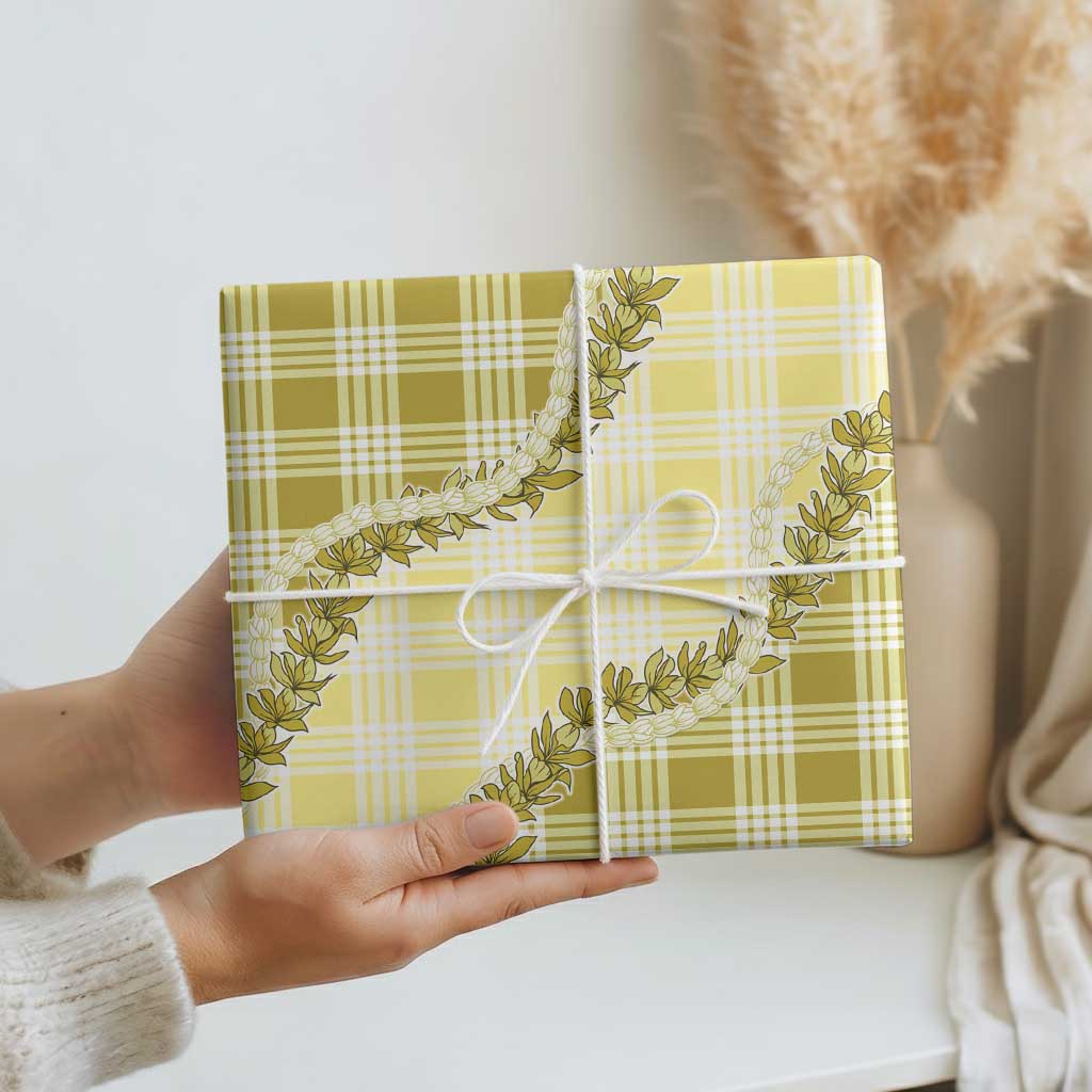 Yellow Hawaii Palaka Wrapping Paper Hawaiian Pikake Lei