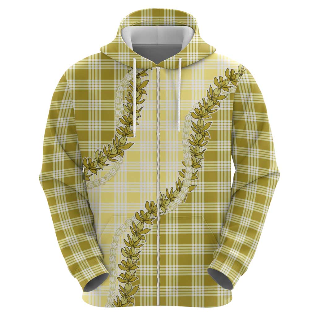 Yellow Hawaii Palaka Zip Hoodie Hawaiian Pikake Lei