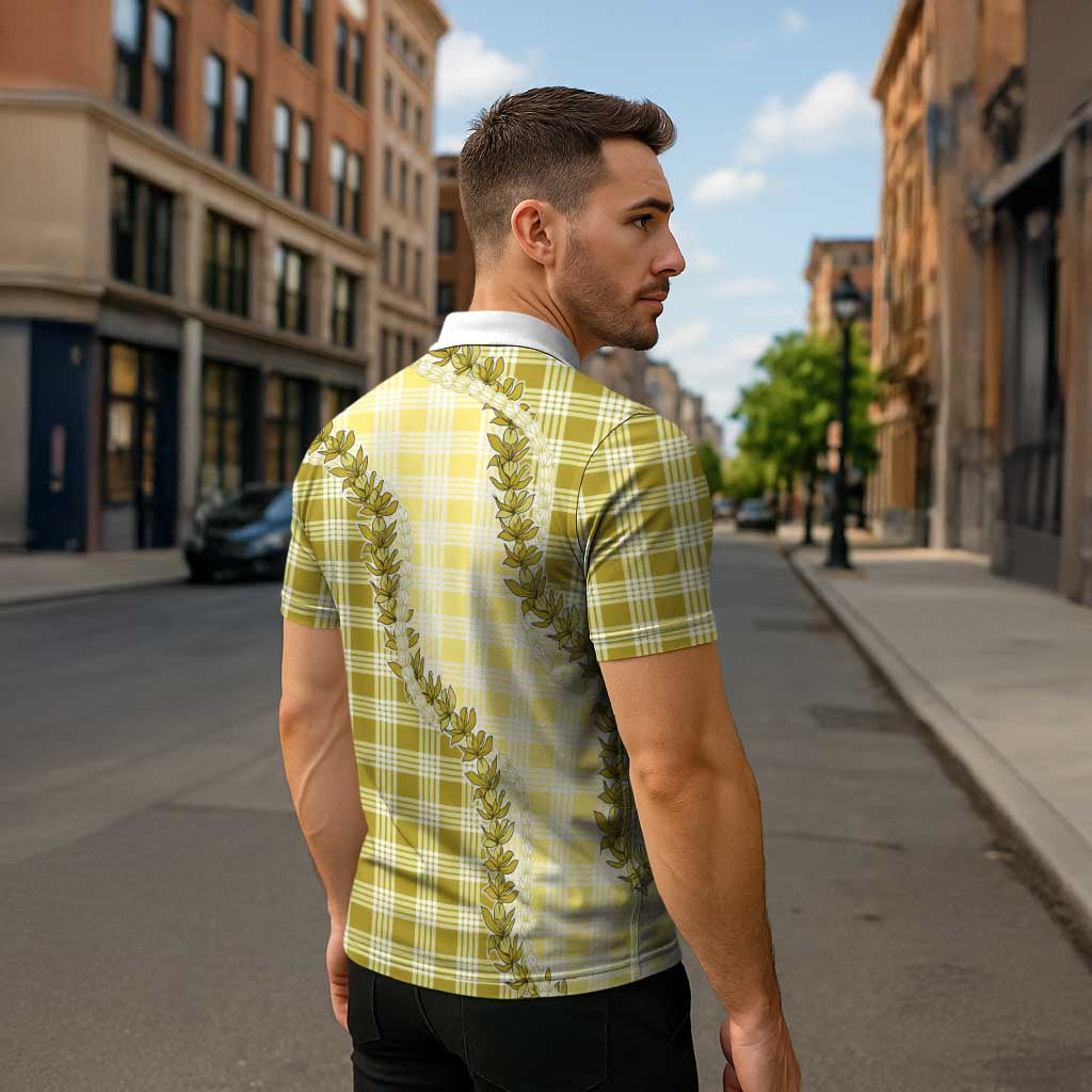 Yellow Hawaii Palaka Zipper Polo Shirt Hawaiian Pikake Lei