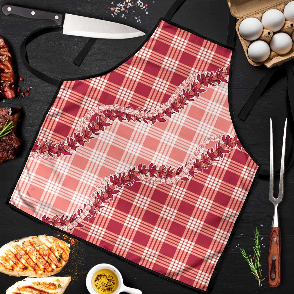 Red Hawaii Palaka Apron Hawaiian Pikake Lei