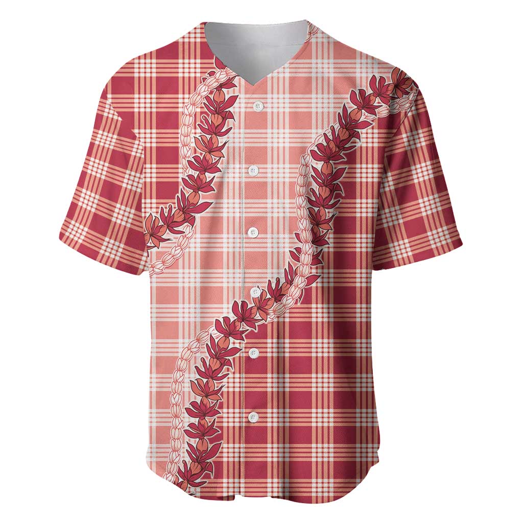 Red Hawaii Palaka Baseball Jersey Hawaiian Pikake Lei