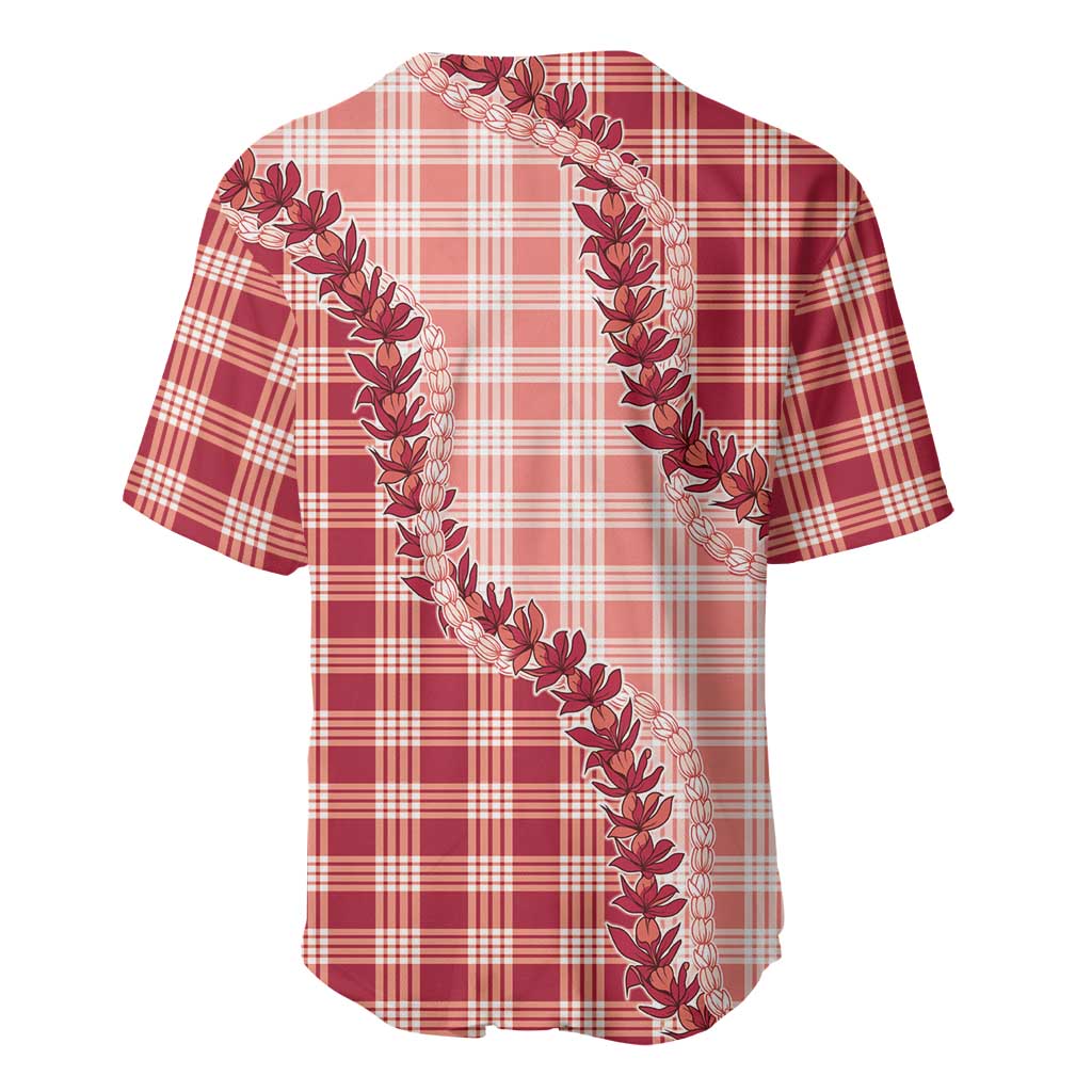Red Hawaii Palaka Baseball Jersey Hawaiian Pikake Lei