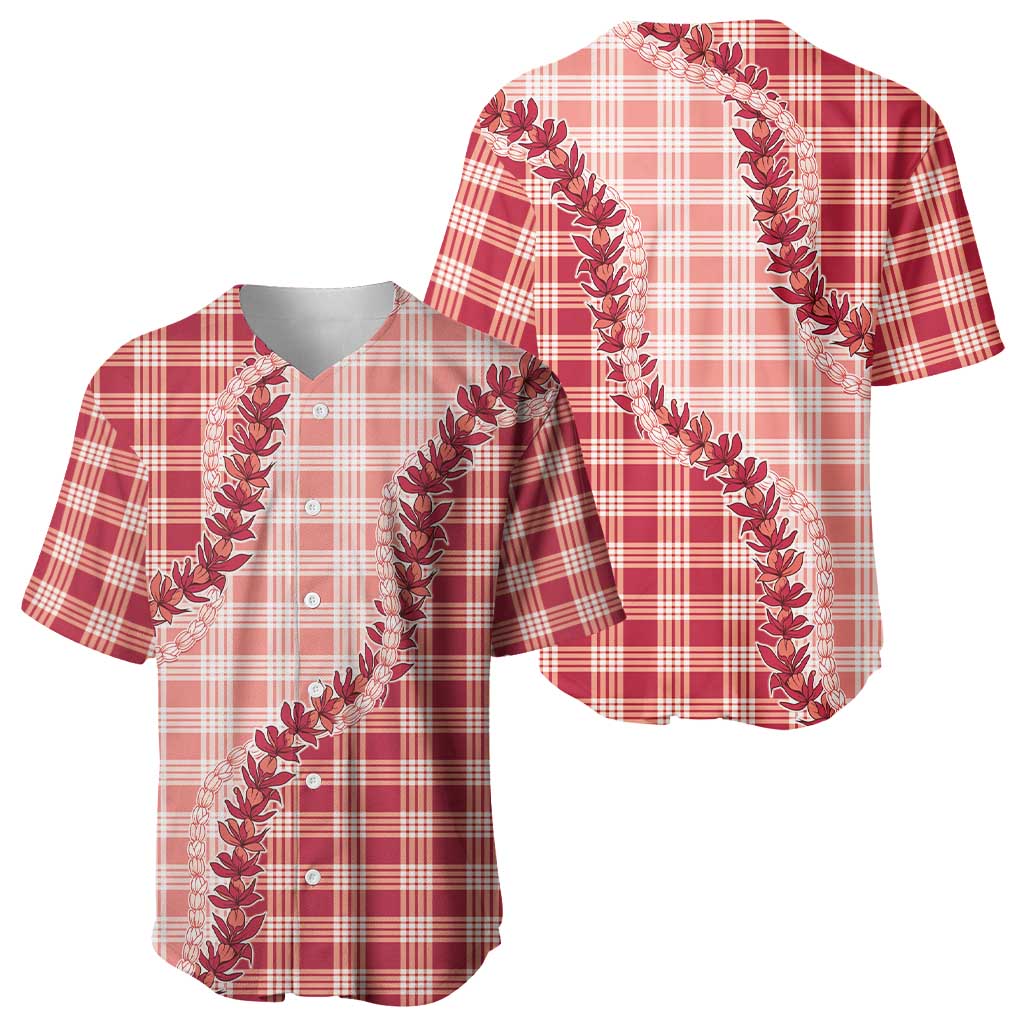 Red Hawaii Palaka Baseball Jersey Hawaiian Pikake Lei