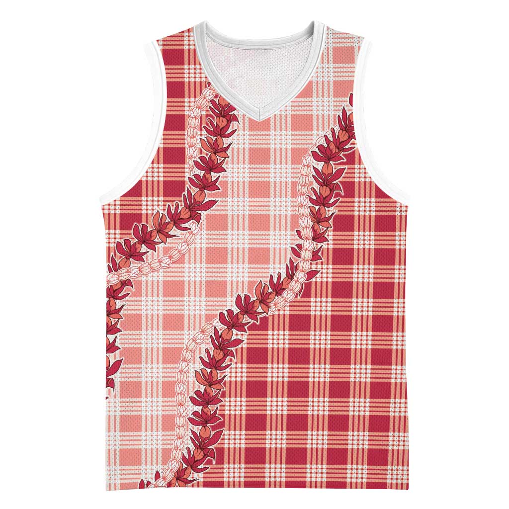Red Hawaii Palaka Basketball Jersey Hawaiian Pikake Lei