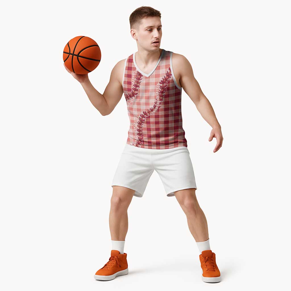 Red Hawaii Palaka Basketball Jersey Hawaiian Pikake Lei