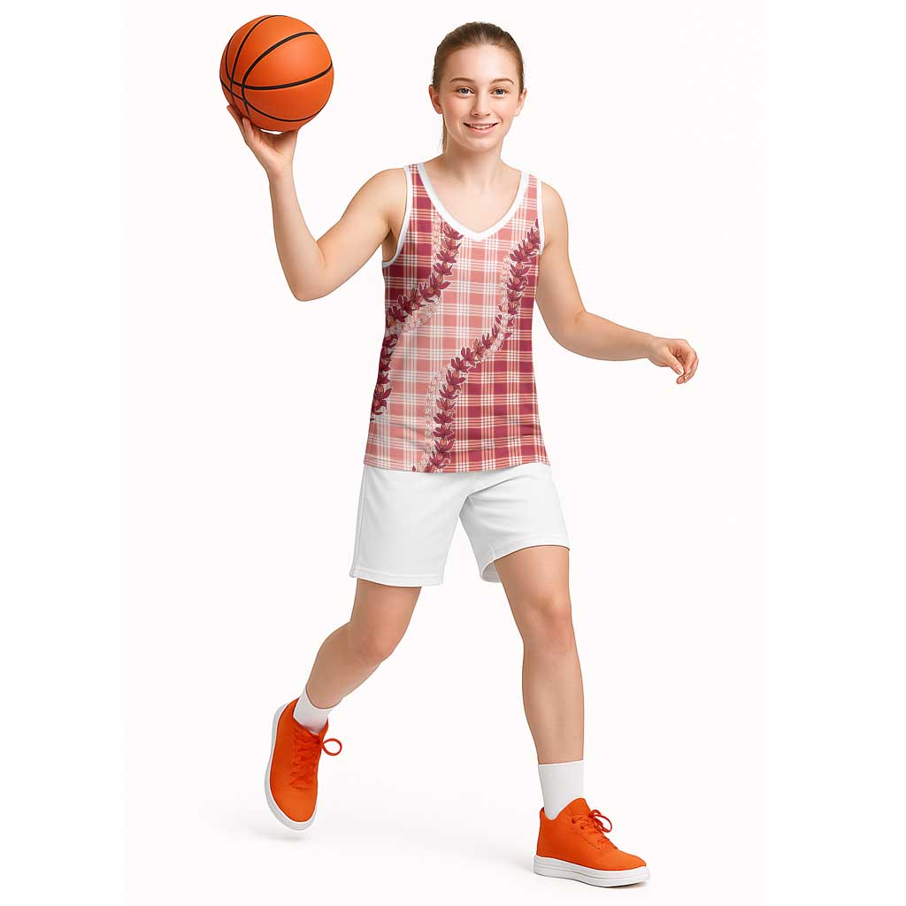 Red Hawaii Palaka Basketball Jersey Hawaiian Pikake Lei