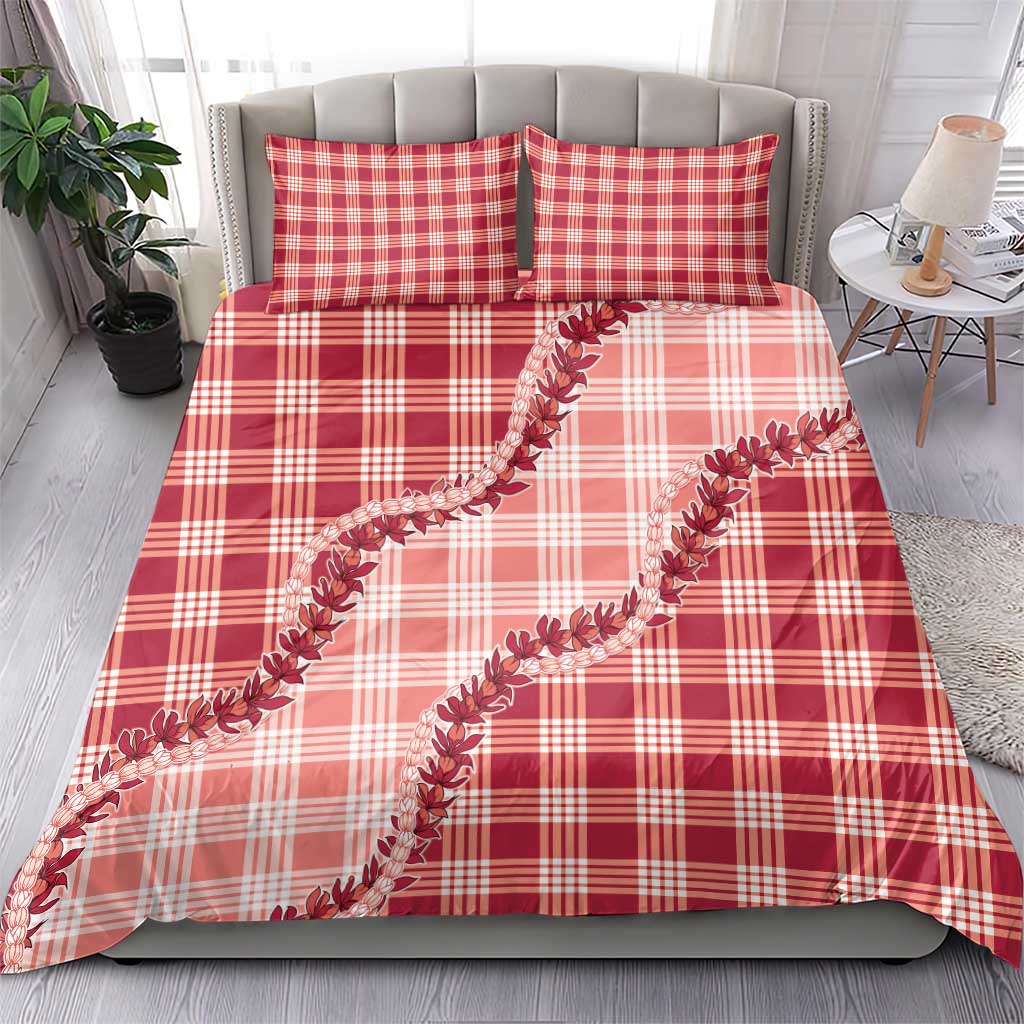 Red Hawaii Palaka Bedding Set Hawaiian Pikake Lei