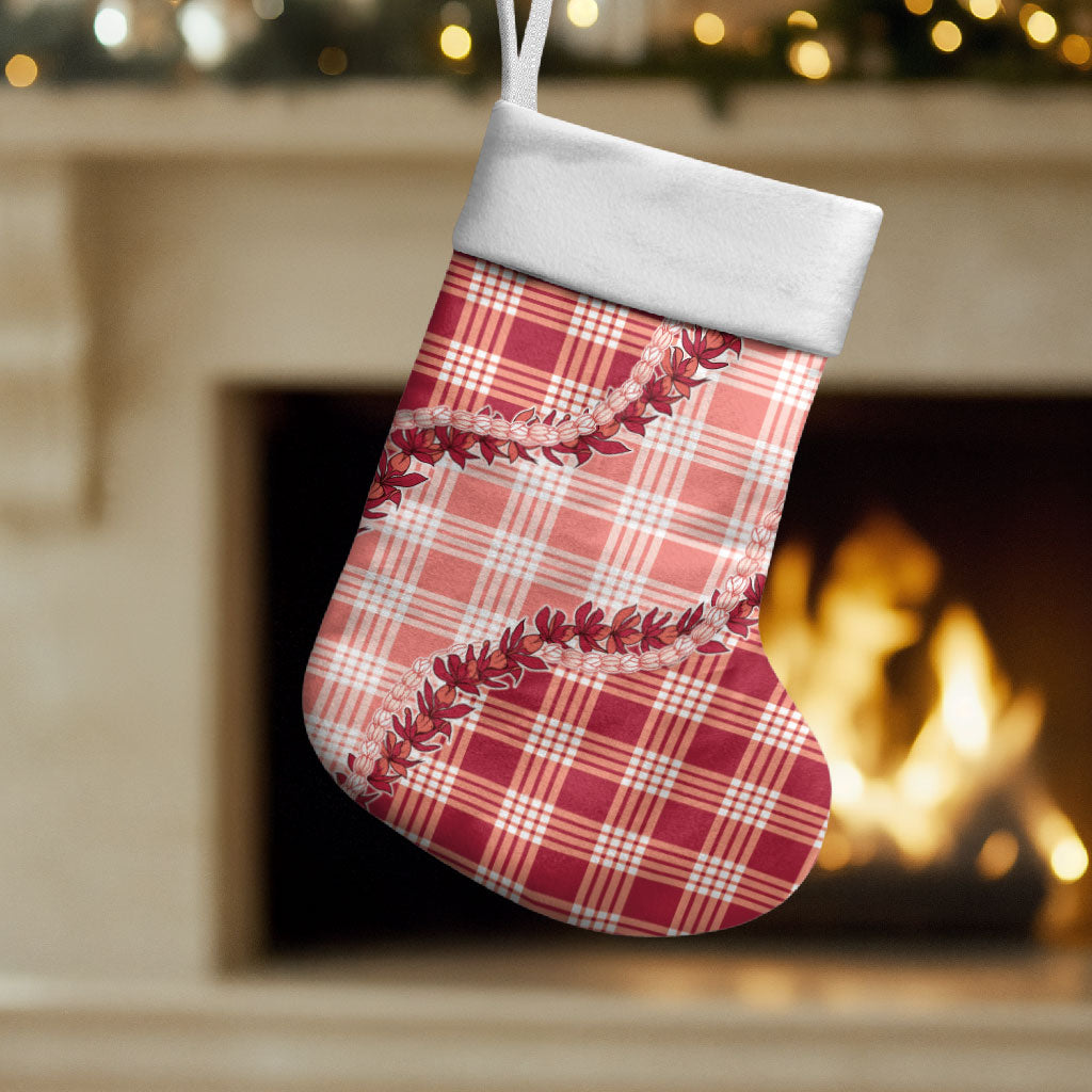 Red Hawaii Palaka Christmas Stocking Hawaiian Pikake Lei LT05 Set of 2 Red - Polynesian Pride