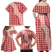 Red Hawaii Palaka Family Matching Off Shoulder Maxi Dress and Hawaiian Shirt Hawaiian Pikake Lei LT05 - Polynesian Pride