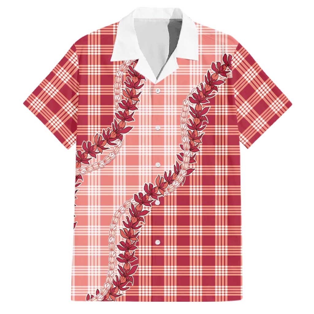 Red Hawaii Palaka Family Matching Off Shoulder Maxi Dress and Hawaiian Shirt Hawaiian Pikake Lei LT05 Dad's Shirt - Short Sleeve Red - Polynesian Pride