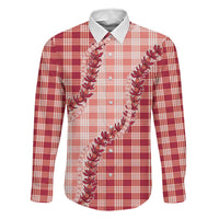 Red Hawaii Palaka Family Matching Off Shoulder Maxi Dress and Hawaiian Shirt Hawaiian Pikake Lei LT05 Dad's Shirt - Long Sleeve Red - Polynesian Pride