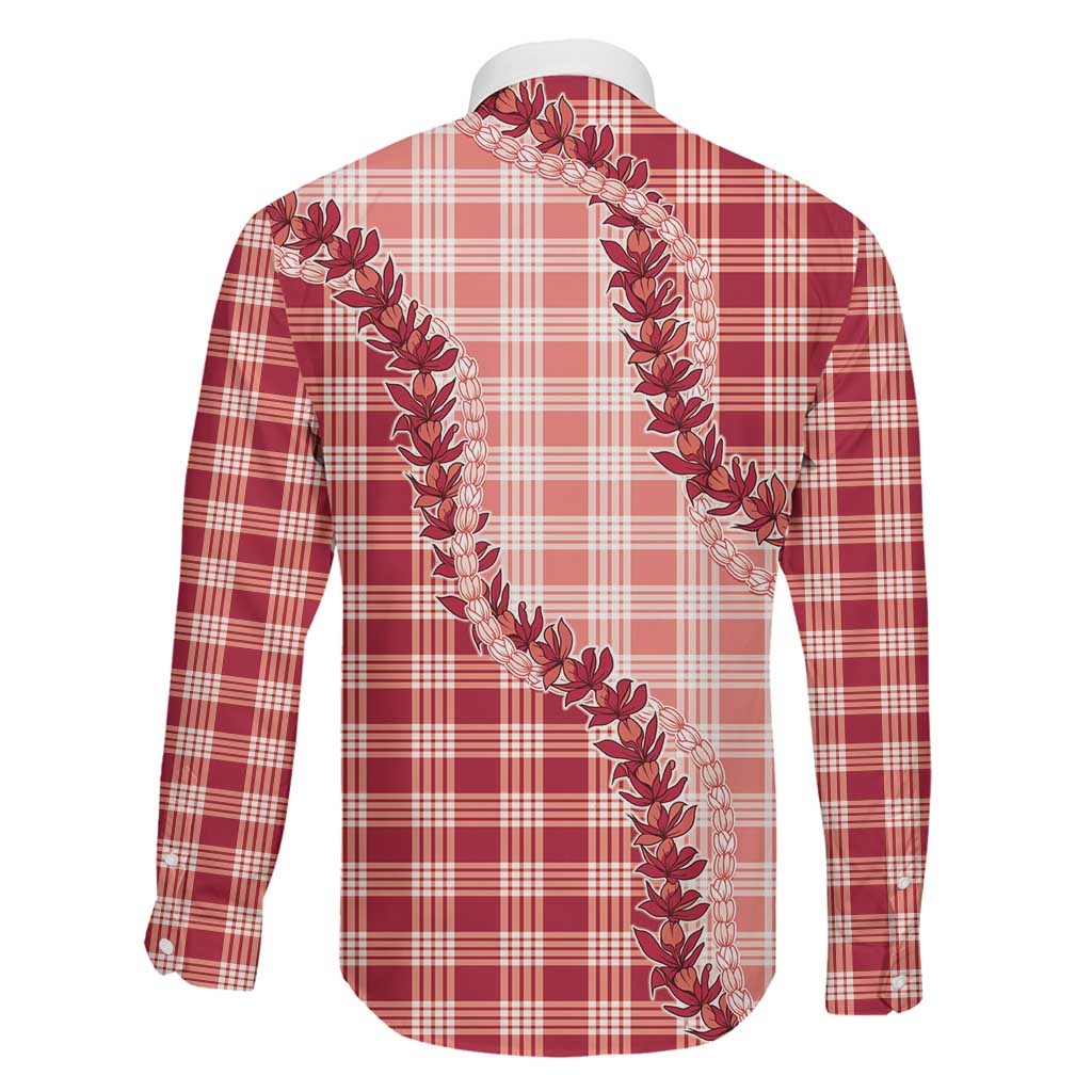 Red Hawaii Palaka Family Matching Off Shoulder Short Dress and Hawaiian Shirt Hawaiian Pikake Lei LT05 - Polynesian Pride