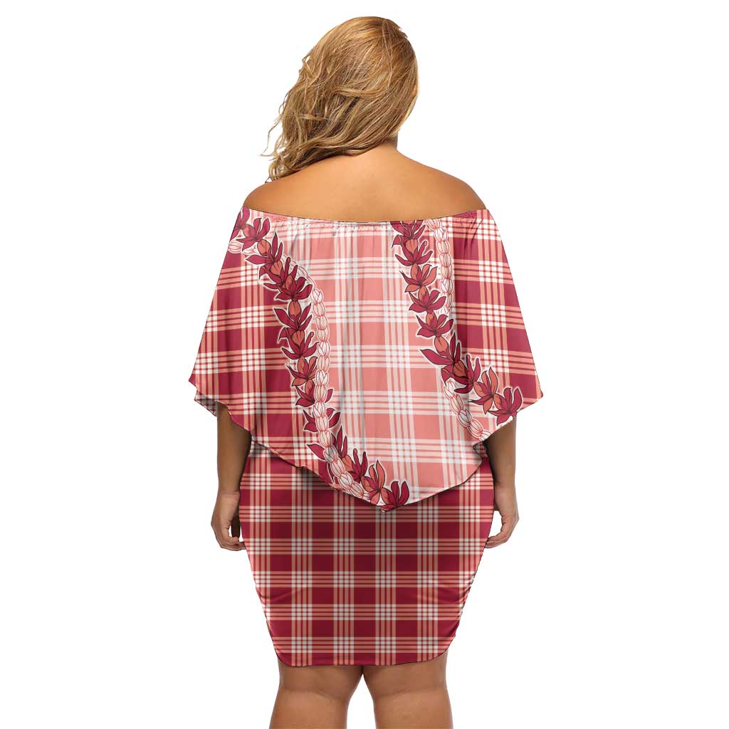 Red Hawaii Palaka Family Matching Off Shoulder Short Dress and Hawaiian Shirt Hawaiian Pikake Lei LT05 - Polynesian Pride
