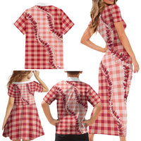 Red Hawaii Palaka Family Matching Short Sleeve Bodycon Dress and Hawaiian Shirt Hawaiian Pikake Lei LT05 - Polynesian Pride
