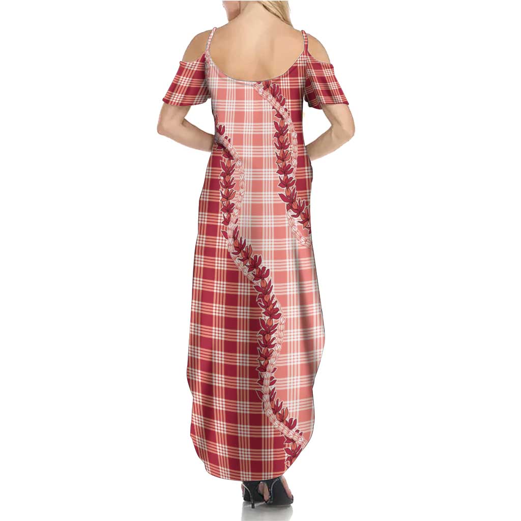 Red Hawaii Palaka Family Matching Summer Maxi Dress and Hawaiian Shirt Hawaiian Pikake Lei LT05 - Polynesian Pride