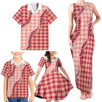 Red Hawaii Palaka Family Matching Tank Maxi Dress and Hawaiian Shirt Hawaiian Pikake Lei LT05 - Polynesian Pride