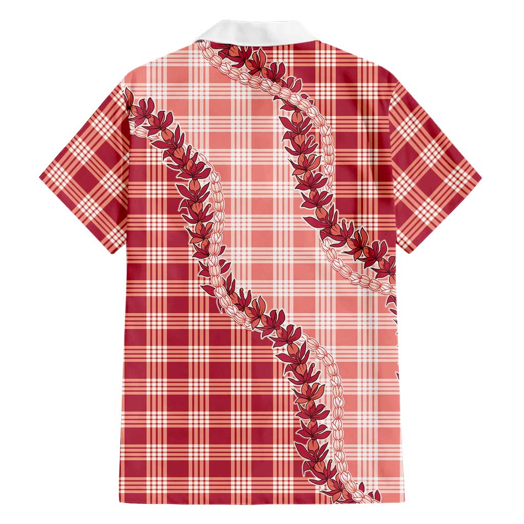 Red Hawaii Palaka Family Matching Tank Maxi Dress and Hawaiian Shirt Hawaiian Pikake Lei LT05 - Polynesian Pride