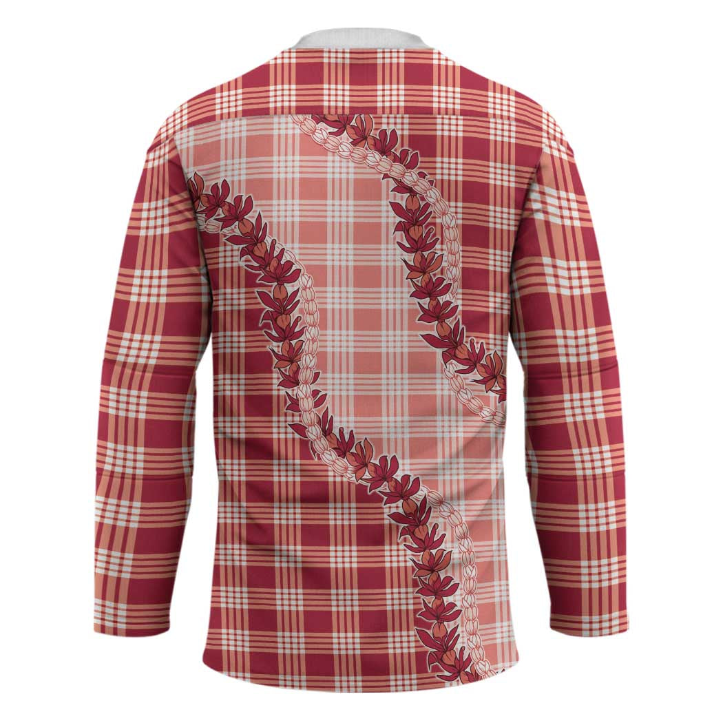 Red Hawaii Palaka Hockey Jersey Hawaiian Pikake Lei
