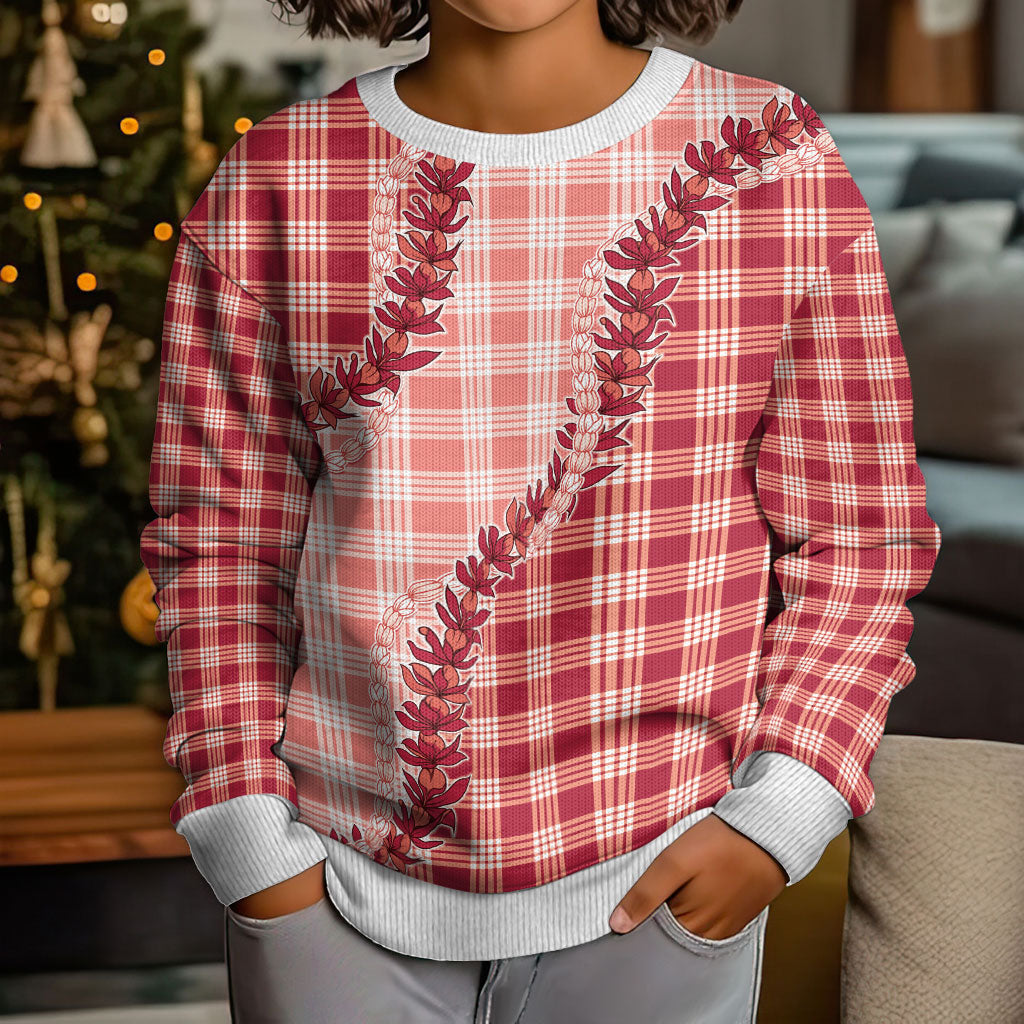 Red Hawaii Palaka Kid Ugly Christmas Sweater Hawaiian Pikake Lei LT05 - Polynesian Pride