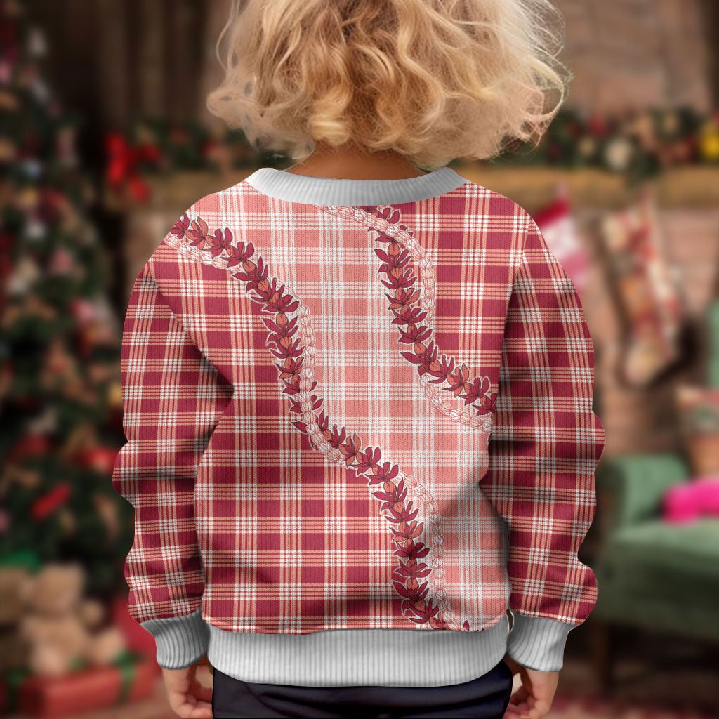 Red Hawaii Palaka Kid Ugly Christmas Sweater Hawaiian Pikake Lei LT05 - Polynesian Pride