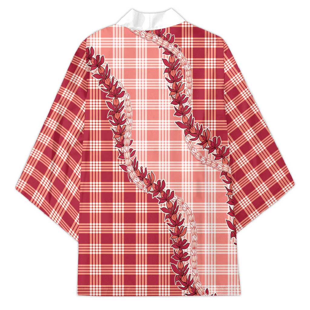 Red Hawaii Palaka Kimono Hawaiian Pikake Lei