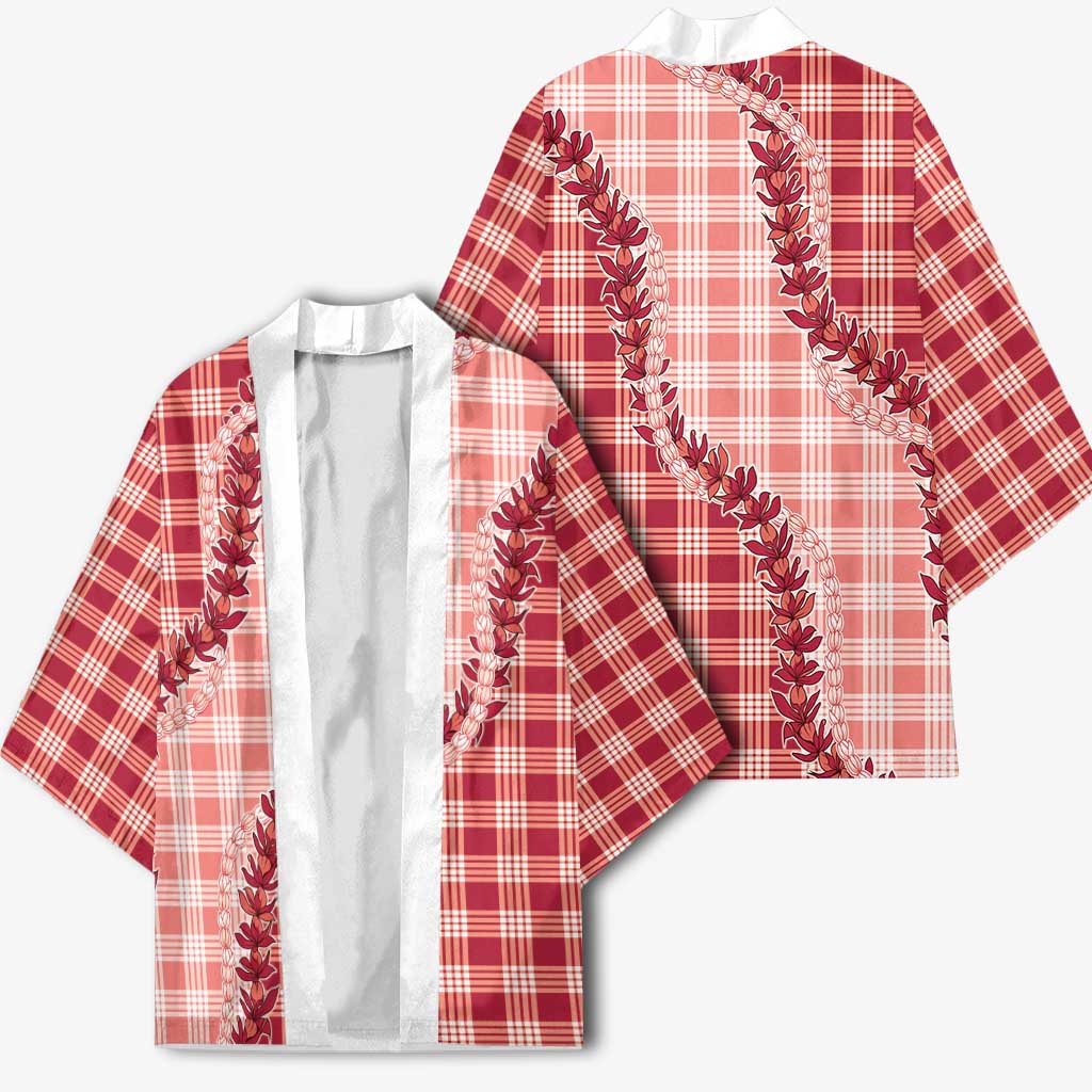 Red Hawaii Palaka Kimono Hawaiian Pikake Lei