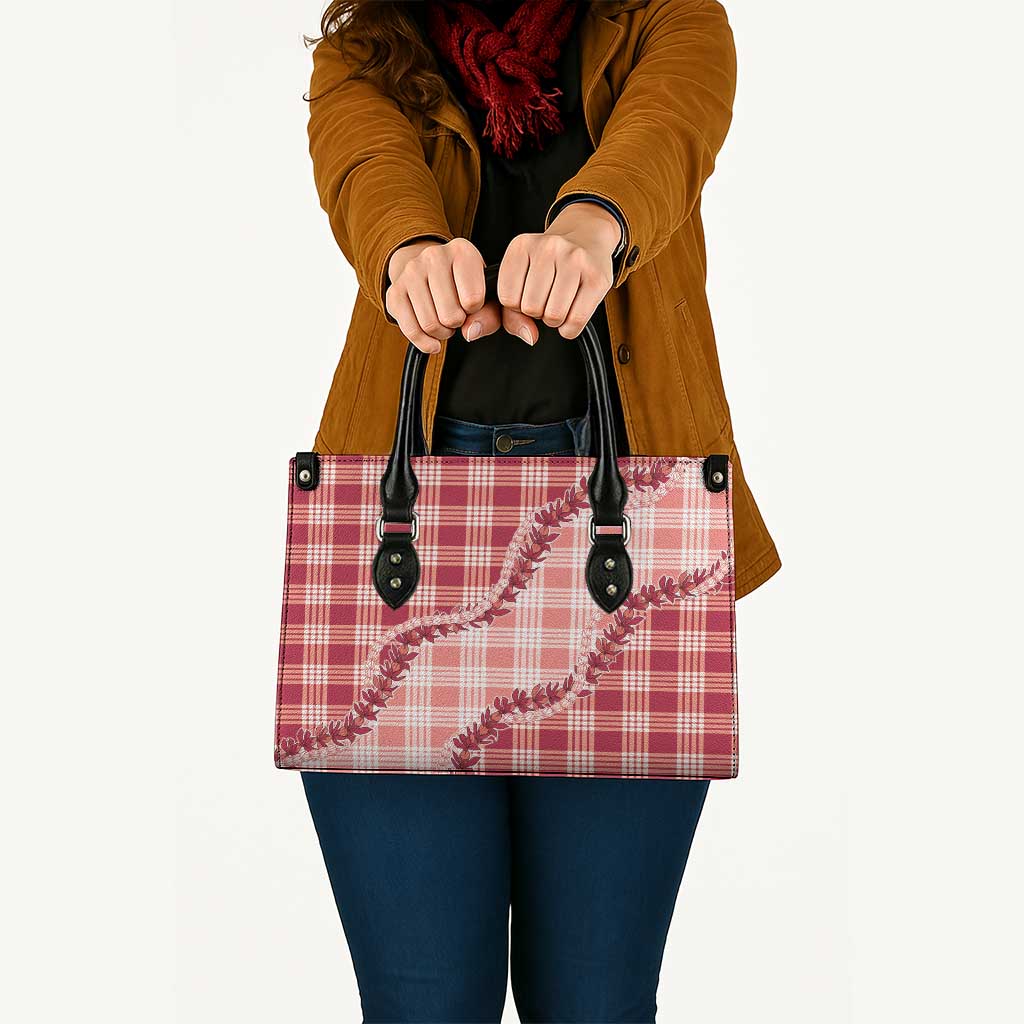 Red Hawaii Palaka Leather Bag Hawaiian Pikake Lei