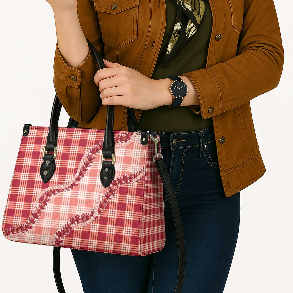 Red Hawaii Palaka Leather Bag Hawaiian Pikake Lei