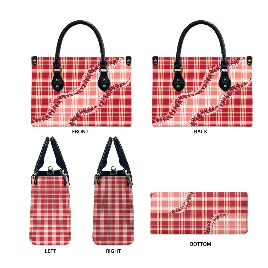 Red Hawaii Palaka Leather Bag Hawaiian Pikake Lei
